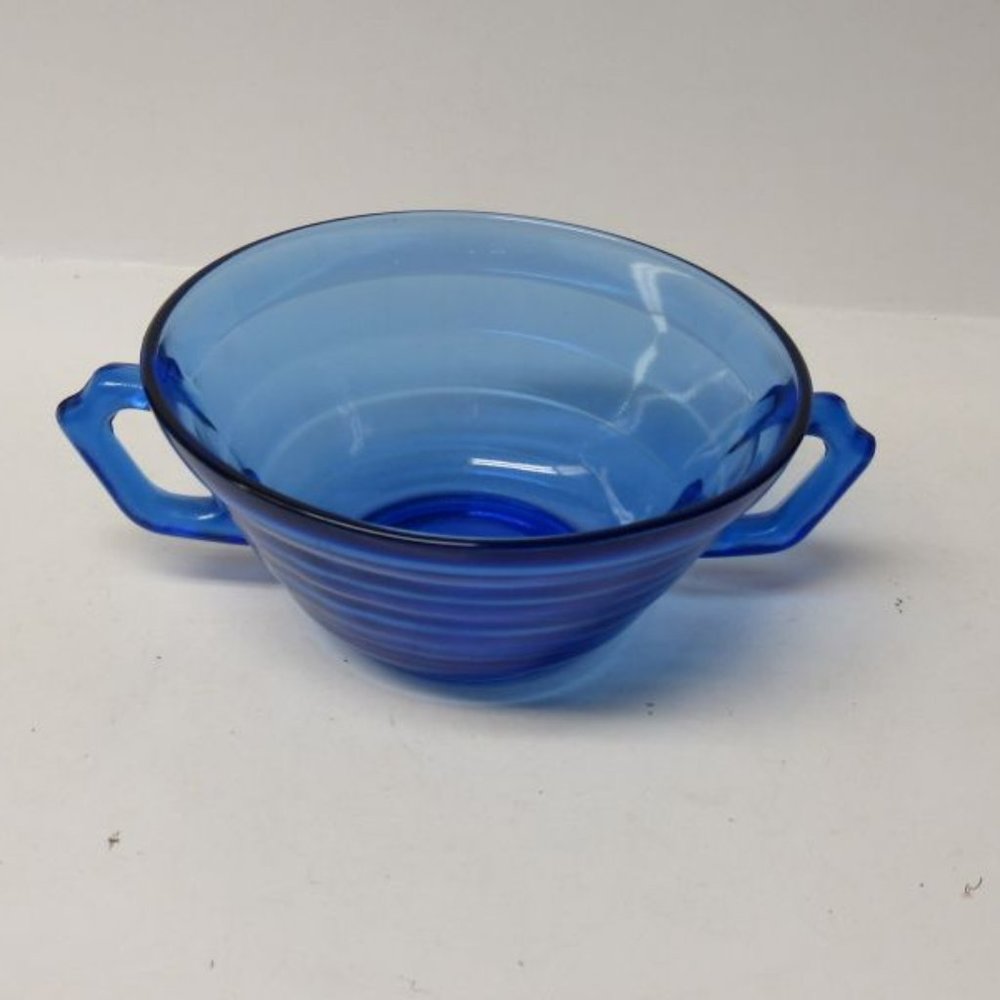 Hazel Atlas Depression Glass Cobalt MODERNTONE 4 3/4 Two Handled Cream Soup Bowl